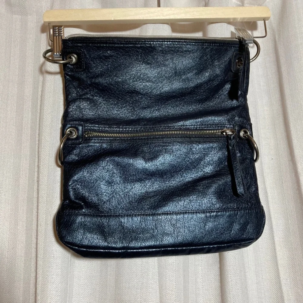 The Sak Black Leather Foldover Crossbody Bag Floral Bird Print Lining‎ No Strap